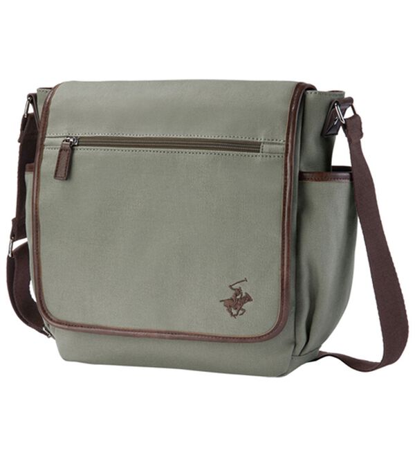 「＜ビバリーヒルズポロクラブ＞上質な帆布ショルダー（メンズショルダーバッグ）」｜カーキ