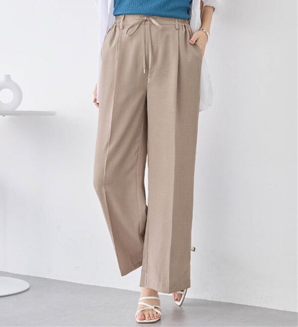 alotta（アロッタ）の「軽やかウエストリボンワイドパンツ（ワイドパンツ・ガウチョ）」｜グレージュ