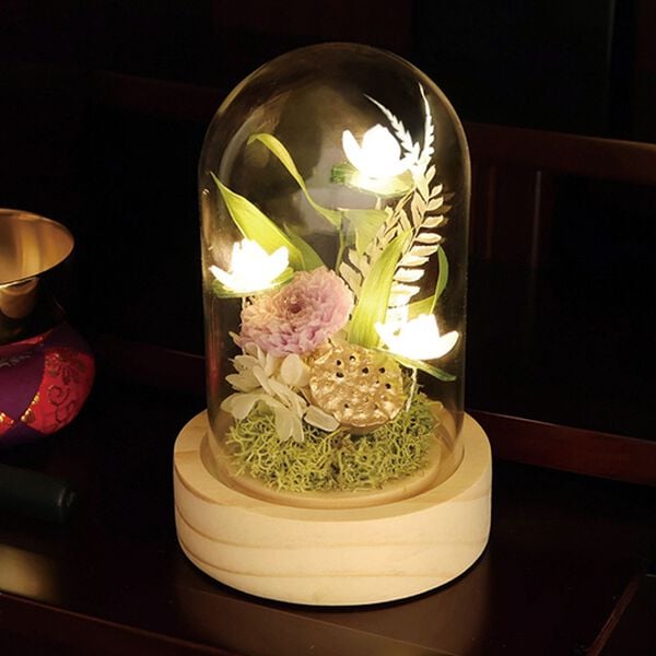 「光るガラスドーム蓮（ＬＥＤライト付）（仏壇・仏具）」｜詳細画像