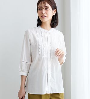 BELLUNA（ベルーナ）の「レース&times;ピンタック使いシャツチュニック（チュニック）」｜オフ白