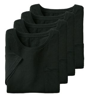 「【４枚組】綿１００％ポケット付きインナーＴシャツ（メンズＴシャツ）」｜ブラック4枚組 半袖