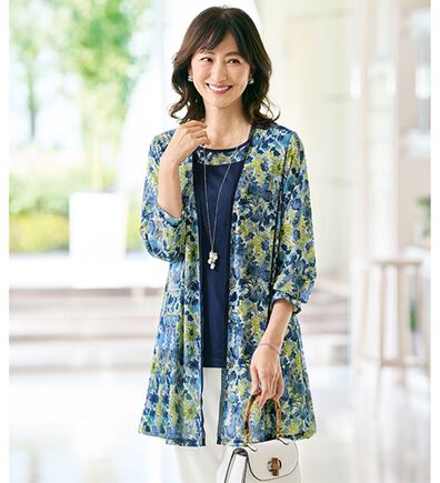 BELLUNA（ベルーナ）の「着回しできて旅行に嬉しい！チュール素材花柄カーディガンアンサンブル（アンサンブル）」
