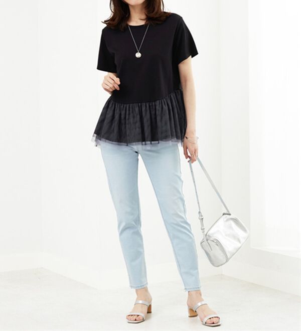 BELLUNA（ベルーナ）の「【Ｌａｇｒｉｌｕａ】チュール素材切替デザインチュニック（カットソー）」｜詳細画像