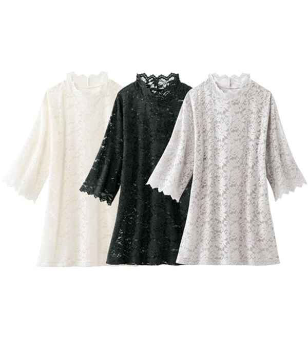 「【３色組】着こなし美人レースインナー5分袖（肌着・インナーウェア）」｜3色組