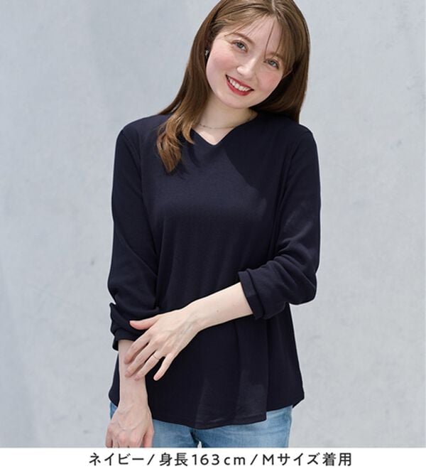 alotta（アロッタ）の「柔らかリブ素材ハートネックトップス（カットソー）」｜詳細画像