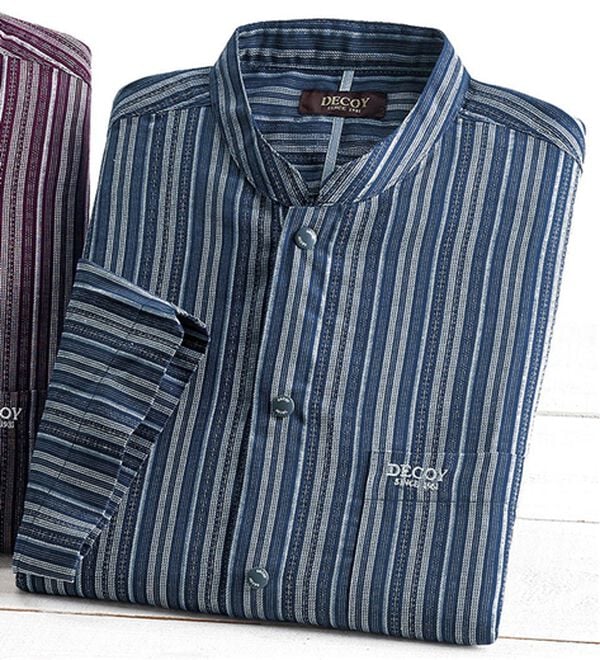 「＜デコイ＞エレガント５分袖スタンドシャツ（メンズシャツ）」｜ネイビー