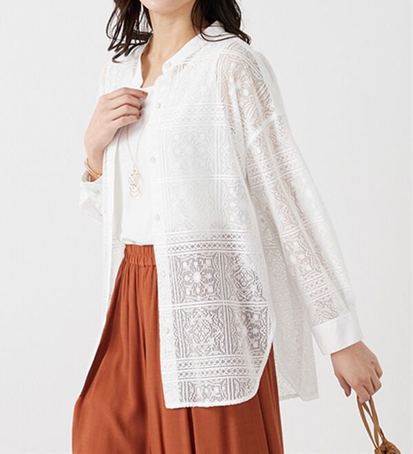 「上品レース素材シャツチュニック（チュニック）」｜詳細画像