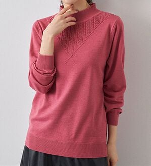 BELLUNA（ベルーナ）の「静電防止！洗えるウール入り透かし編みセーター（ニット・セーター）」｜ピンク