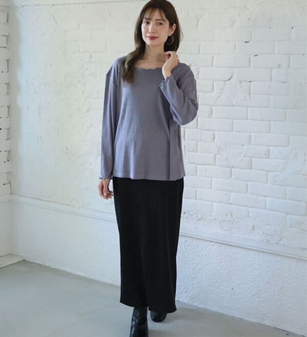 A HAPPY MARILYN（アハッピーマリリン）の「【Ｌ～６Ｌ】Ｒｉｎ こだわったのはシルエットと着心地 すっきり リブ カットソー トップス（カットソー）」｜詳細画像