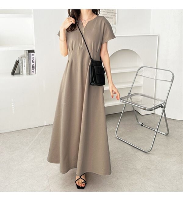 GeeRA（ジーラ）の「前後2WAYハーフジップフレンチ袖ワンピース（カットソーワンピース）」｜詳細画像