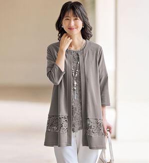 BELLUNA（ベルーナ）の「＜きちんと楽ちん！＞ケミカルレース切替アンサンブル（その他カーディガン）」｜ローズグレー