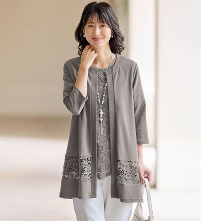 BELLUNA（ベルーナ）の「＜きちんと楽ちん！＞ケミカルレース切替アンサンブル（その他カーディガン）」