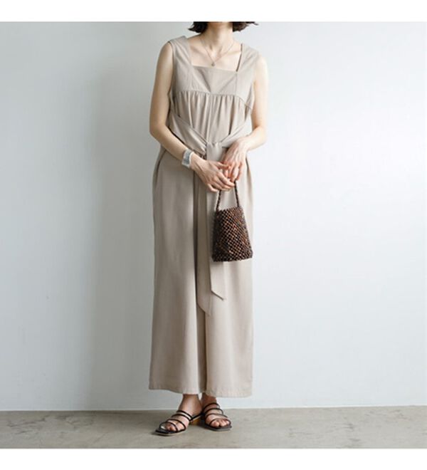 GeeRA（ジーラ）の「リネンタッチリボンサロペットパンツ（オールインワン）」｜詳細画像