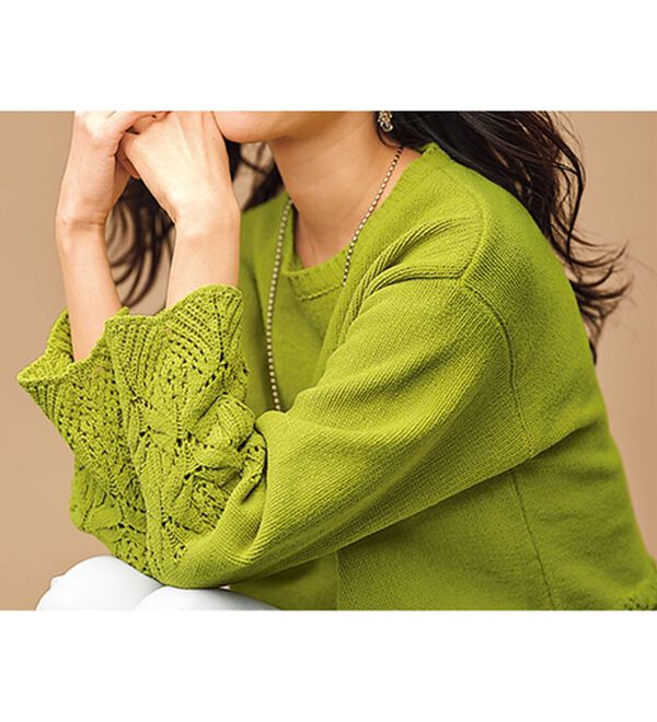 BELLUNA（ベルーナ）の「透かし編デザインモールニットプルオーバー（ニット・セーター）」｜ライムグリーン