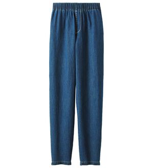 BELLUNA（ベルーナ）の「綿麻デニムすっきり見えゆるパンツ（フルレングスパンツ）」｜ブルー