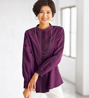 BELLUNA（ベルーナ）の「綿１００％レース&times;ピンタックデザインブラウス（ブラウス）」｜詳細画像