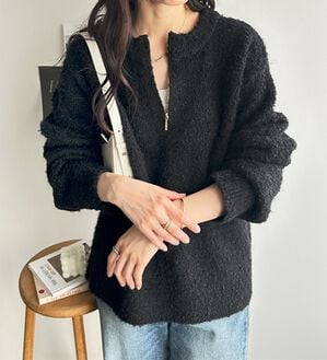 GeeRA（ジーラ）の「ハーフジップミックスニットプルオーバー（ニット・セーター）」｜ブラック
