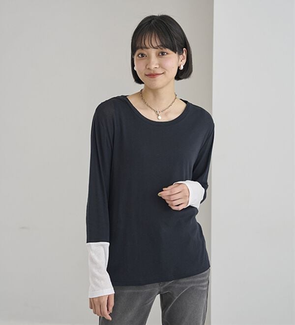 BELLUNA（ベルーナ）の「綿１００％配色シアープルオーバー（カットソー）」｜詳細画像