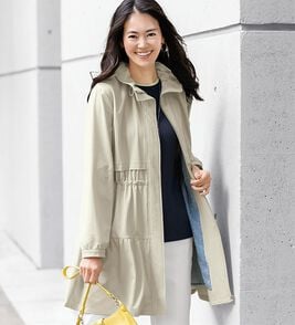 BELLUNA（ベルーナ）の「春のお出かけに！はっ水裏ストライプスプリングコート（ハーフコート）」