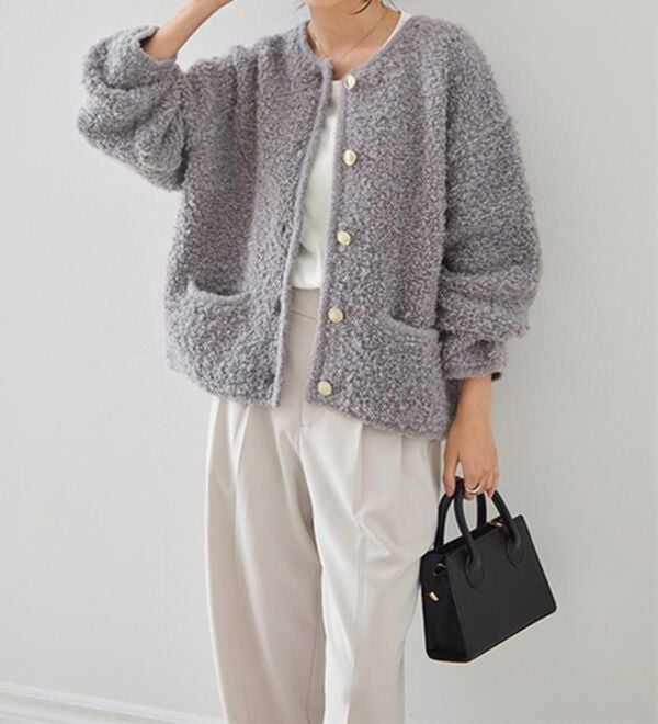 RANAN（ラナン）の「ゴールド調ボタンループ編みニットジャケット（ニットカーディガン）」｜詳細画像