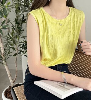 GeeRA（ジーラ）の「カットジャガードフレンチスリーブＴシャツ（カットソー）」｜イエロー