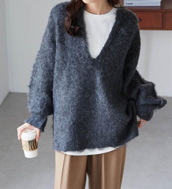 RANAN（ラナン）の「ディープキーネックシャギーニット（ニット・セーター）」｜詳細画像