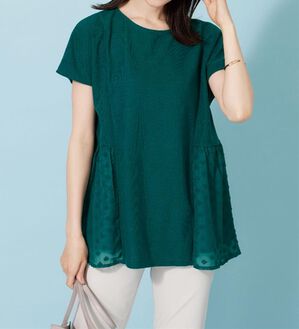 BELLUNA（ベルーナ）の「サイドシアードット切替チュニック（チュニック）」｜モスグリーン