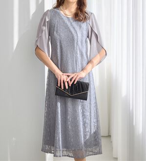 alotta（アロッタ）の「華やかラメレースチューリップ袖ワンピース（その他ワンピース）」｜ブルー