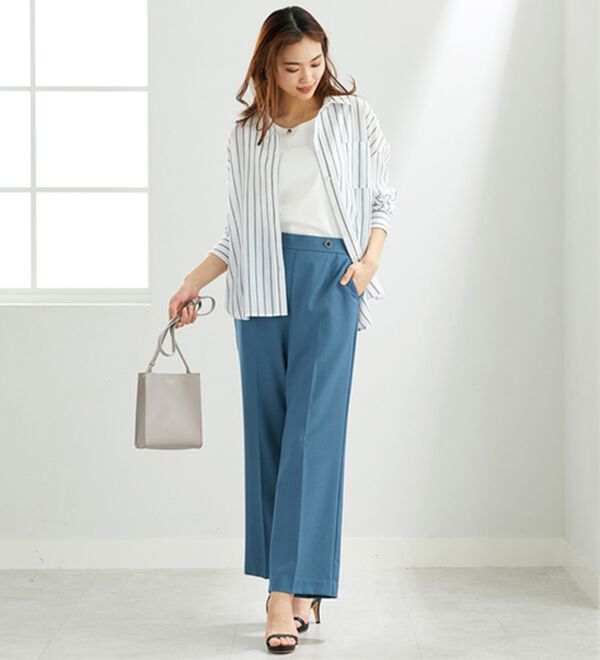 BELLUNA（ベルーナ）の「麻調ストレッチ素材美脚フレアーパンツ（フルレングスパンツ）」｜詳細画像