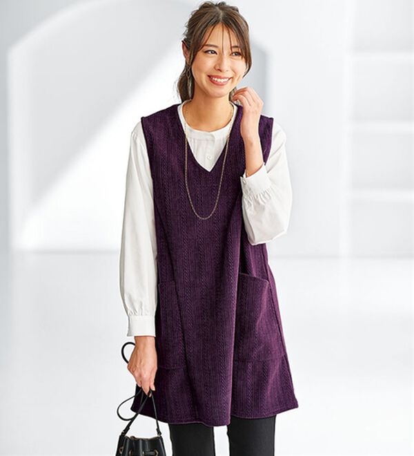 BELLUNA（ベルーナ）の「モールジャカード素材ジャンパースカート（ジャンパースカート）」｜ワイン