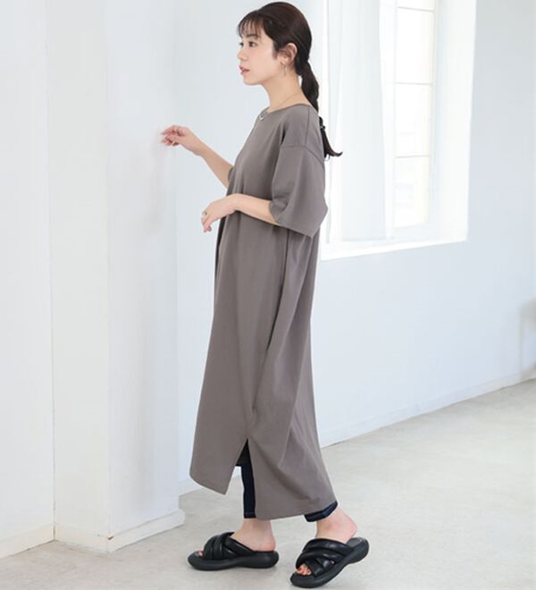 A HAPPY MARILYN（アハッピーマリリン）の「【Ｌ～１０Ｌ】選べる２丈！綿１００％ストンと楽ちん！着心地さらりゆるＴワンピース＆チュニック（チュニック）」｜詳細画像