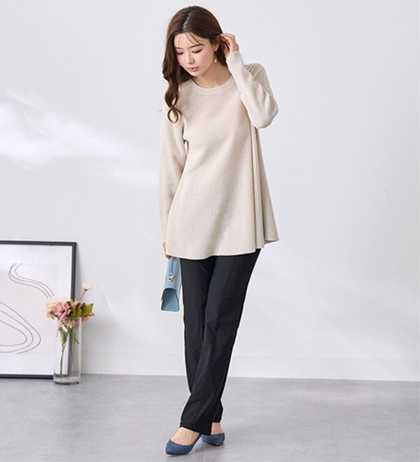 BELLUNA（ベルーナ）の「ラメ入りあぜ編フレアーニットチュニック（ニット・セーター）」｜詳細画像