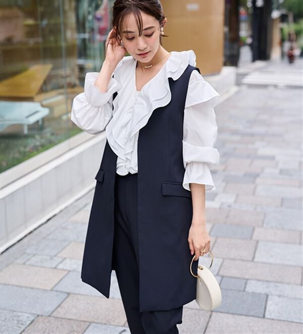 RANAN（ラナン）の「【２点セット】防シワ！ロングジレセットアップ（パンツスーツ）」｜詳細画像