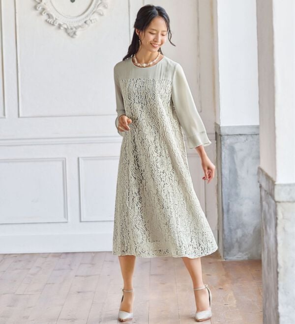 BELLUNA（ベルーナ）の「シャンタン素材ノーカラージャケットレースワンピースアンサンブル（ワンピースセットスーツ）」｜詳細画像