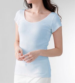 LAVIENNE（ラヴィエンヌ）の「綿１００％サラッと汗取りインナー　半袖＜ラヴィクールナチュラル＞（肌着・インナーウェア）」｜ブルーグレー