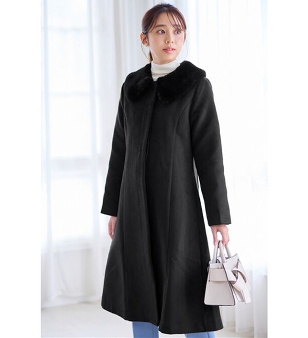 alotta（アロッタ）の「美人シルエットファー付ノーカラーコート【美人百花掲載】（ロングコート）」｜詳細画像