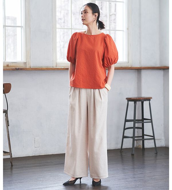 RANAN（ラナン）の「ひんやり！サッカー素材袖ボリュームブラウス（ブラウス）」｜詳細画像