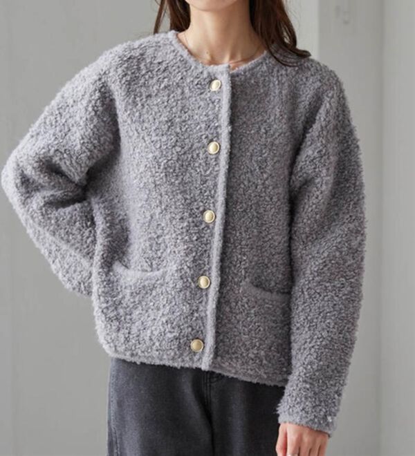 RANAN（ラナン）の「ゴールド調ボタンループ編みニットジャケット（ニットカーディガン）」｜詳細画像