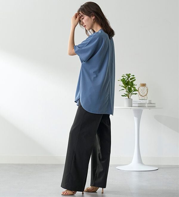 BELLUNA（ベルーナ）の「Ｔシャツ感覚なのにきちんとブラウス見え！カットジョーゼット半袖プルオーバー（カットソー）」｜詳細画像