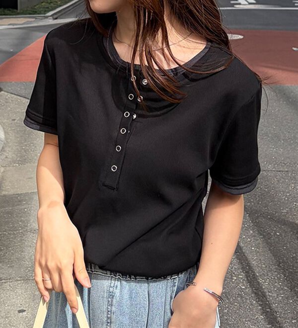 RANAN（ラナン）の「レイヤード風ヘンリーネックTシャツ（カットソー）」｜詳細画像