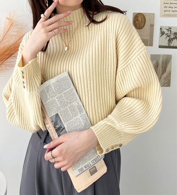 GeeRA（ジーラ）の「袖ボタンボトルネックリブニット（ニット・セーター）」｜詳細画像