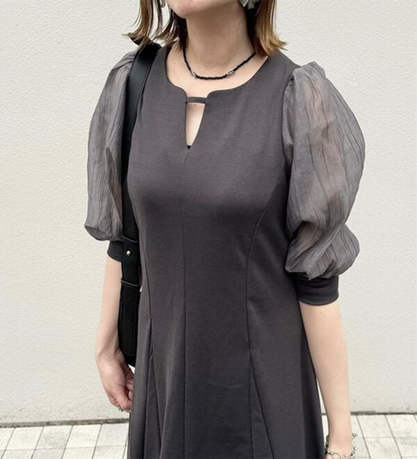 GeeRA（ジーラ）の「袖楊柳シアー美ラインワンピース（カットソーワンピース）」｜詳細画像