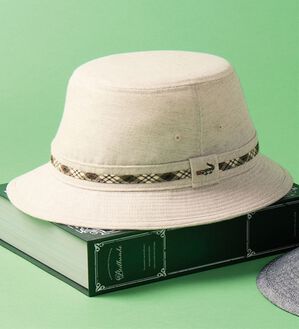 「＜クロコダイル＞カラミ織りチェックダンディハット（メンズ帽子）」｜サハリベージュ