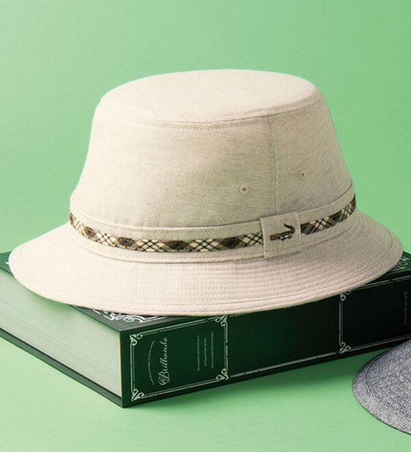 「＜クロコダイル＞カラミ織りチェックダンディハット（メンズ帽子）」｜サハリベージュ