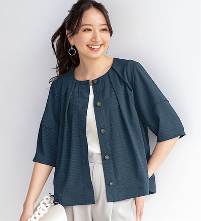 BELLUNA（ベルーナ）の「夏のお出かけに欠かせない！サッカー素材タック使いジャケット（シャツ）」