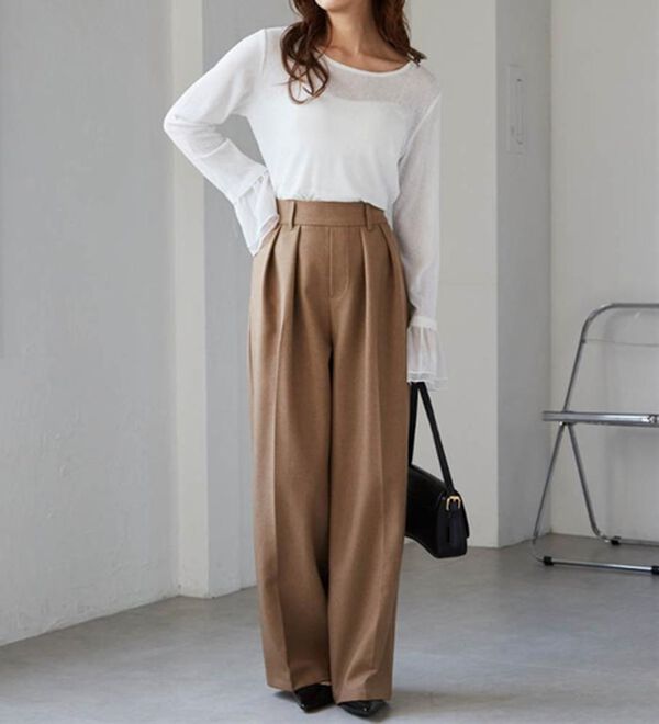 RANAN（ラナン）の「ウール調２タックワイドパンツ（フルレングスパンツ）」｜詳細画像