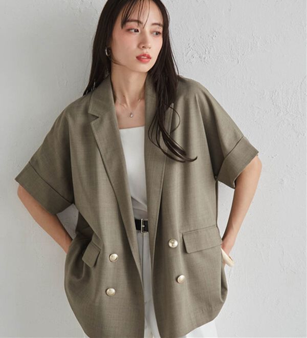 RANAN（ラナン）の「【新色追加】麻調ダブルボタンハーフスリーブジャケット（テーラードジャケット）」｜詳細画像