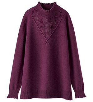 BELLUNA（ベルーナ）の「アンゴラ入り透かし編ニットプルオーバー（ニット・セーター）」｜ワイン