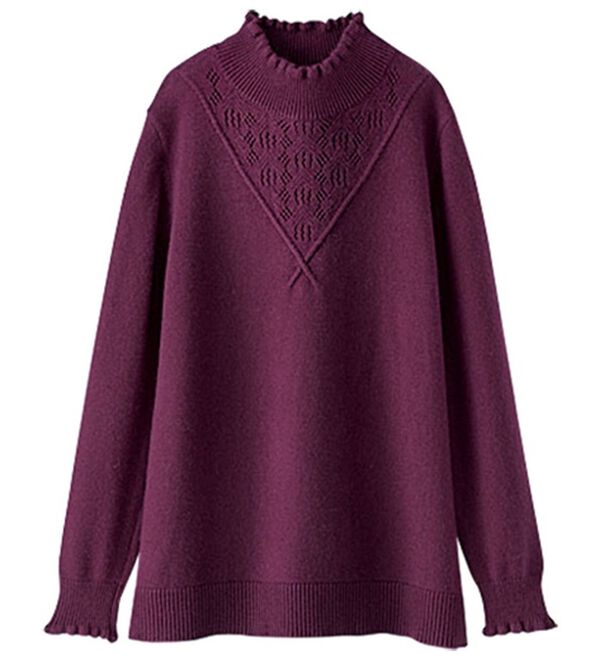 BELLUNA（ベルーナ）の「アンゴラ入り透かし編ニットプルオーバー（ニット・セーター）」｜ワイン