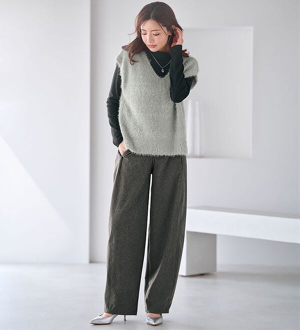 BELLUNA（ベルーナ）の「＜＆ｃｏｃｏｃｈｉ＞ウーリッシュジャージーバレルパンツ（ワイドパンツ・ガウチョ）」｜詳細画像